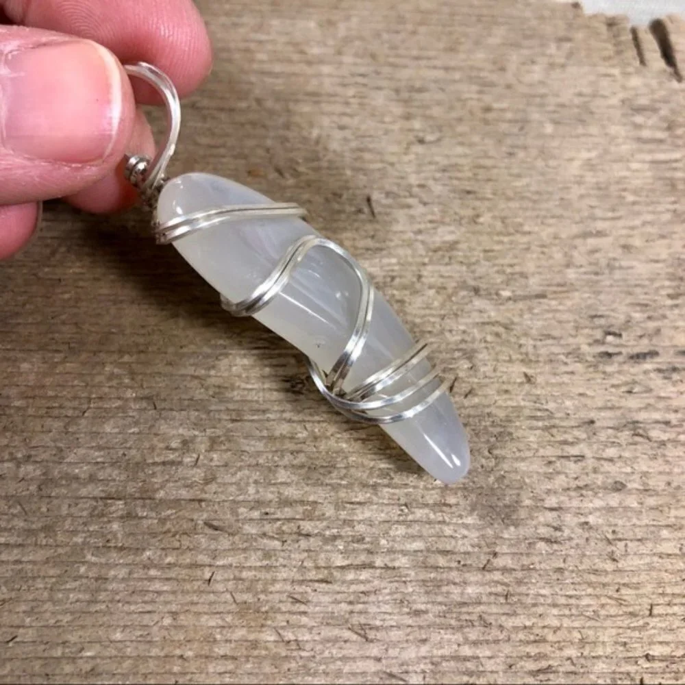 Chalcedony Silver Wrapped Necklace Pendant